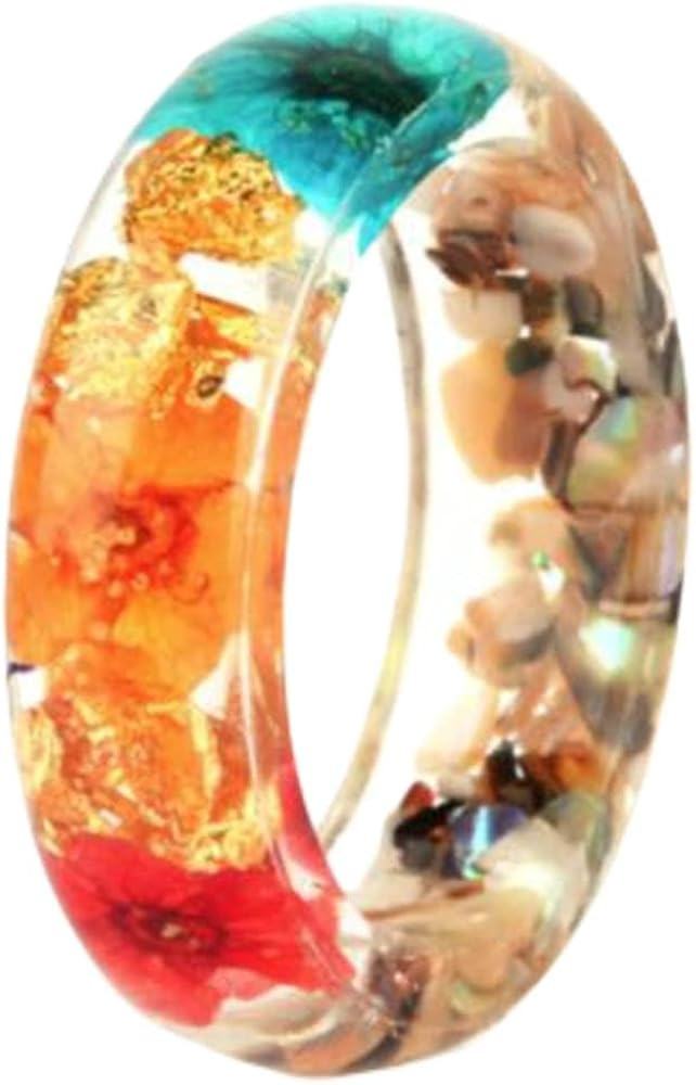 Jude Jewelers Transparent Acrylic Resin Dry Flower Candy Color Wedding Band Party Ring | Amazon (US)