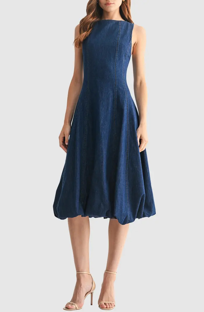 Sleeveless Bubble Hem Denim Midi Dress | Nordstrom Rack