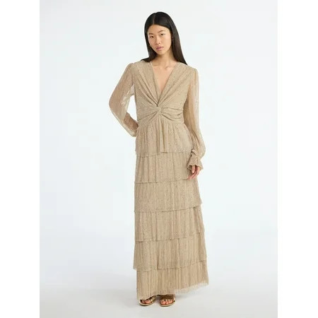 Scoop Women's and Women's Plus Glitter Ruffle Maxi Dress, Sizes XS-4X | Walmart (US)