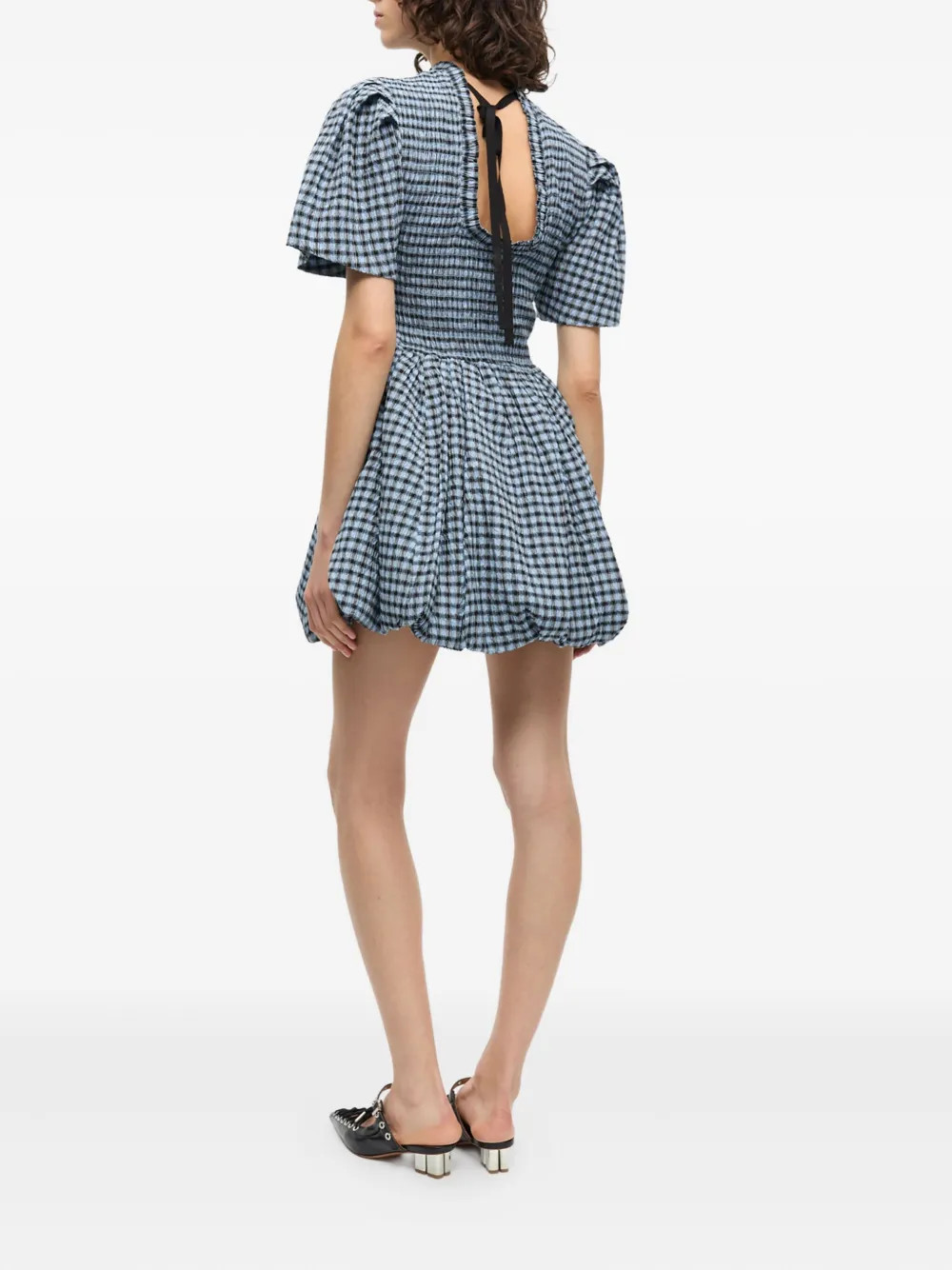 GANNI Checked Seersucker Mini Dress | Blue | FARFETCH | Farfetch Global