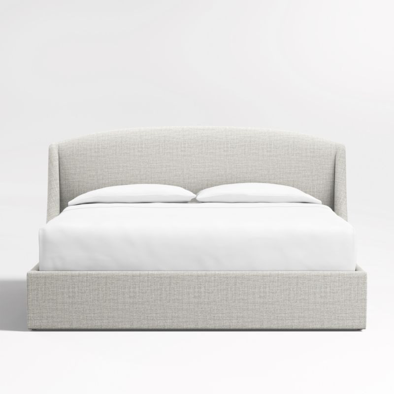 Lafayette 48" Weave Mist Grey Upholstered King Headboard with Storage Bed Base + Reviews | Crate ... | Crate & Barrel