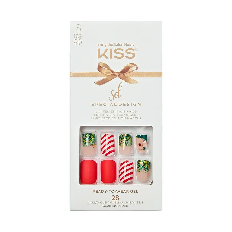 KISS Special Design Limited Edition Short Square Holiday Fake Nails, Multi, 28 Pieces | Walmart (US)