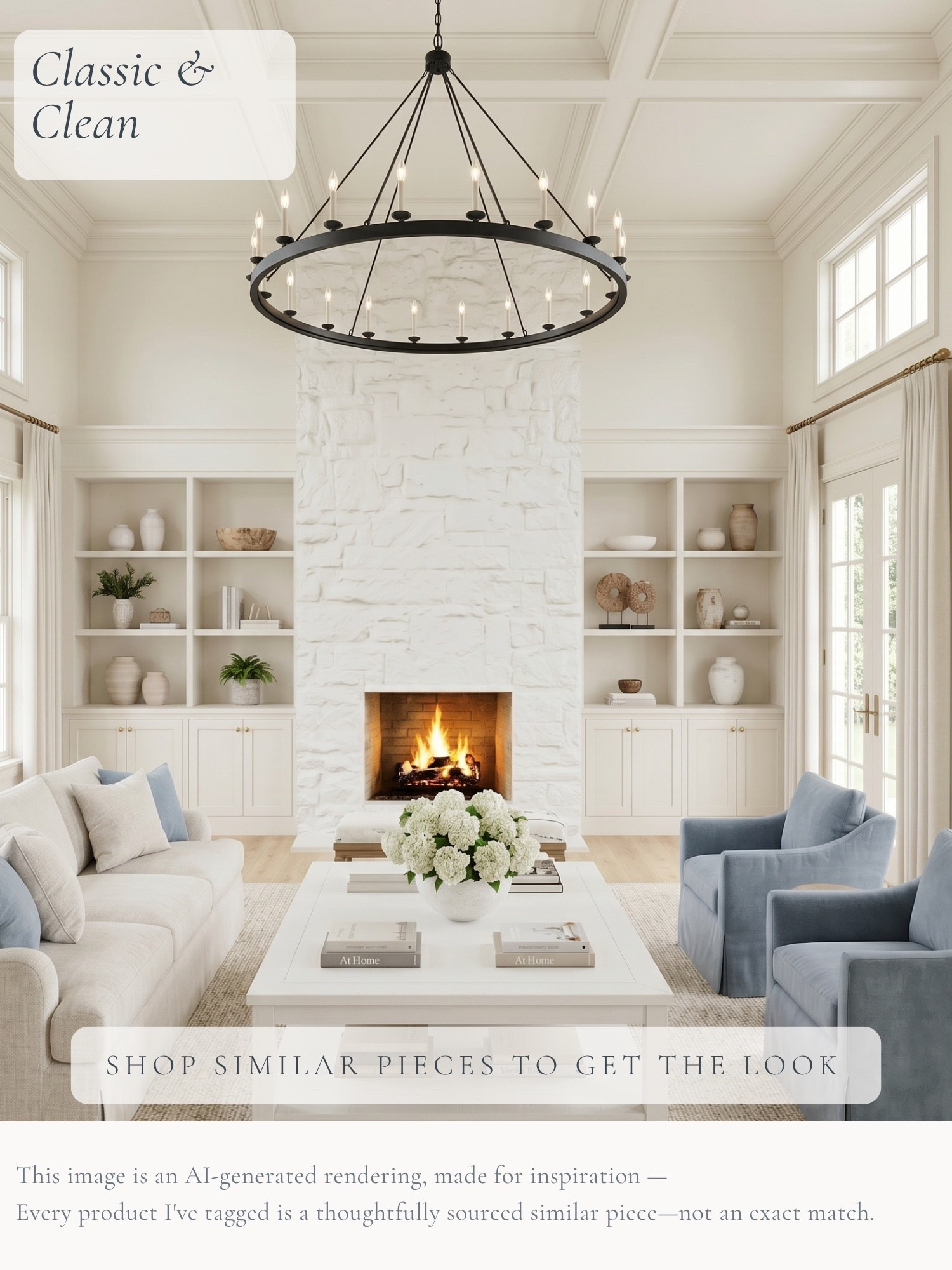 This is exactly why I love a mostly neutral room—the details get to do all the work. 🤍 A white stone fireplace, soft upholstered seating, warm wood tones, and touches of blue create a living room that feels bright, comfortable, and timeless.

And that oversized black chandelier? It gives all those soft finishes just the contrast they need.

I’ve tagged thoughtfully sourced similar pieces to help you get the look at home.

AI-generated design concept for inspiration • Tagged products are thoughtfully sourced similar pieces, not exact matches • Affiliate links may be used. As an Amazon Associate, I earn from qualifying purchases.

#LTKHome