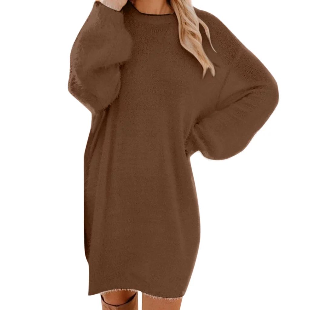 MIARHB womens dresses Winter Sweater Knit Turtleneck Warm Long Sleeve Pocket Mini Sweater Dress -... | Walmart (US)