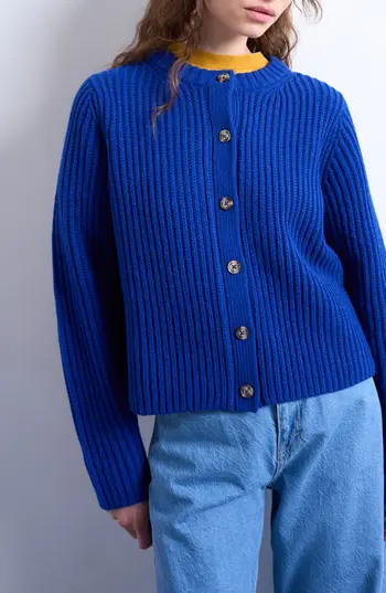 Topshop Rib Cardigan in Medium Blue at Nordstrom Rack, Size X-Small | Nordstrom Rack