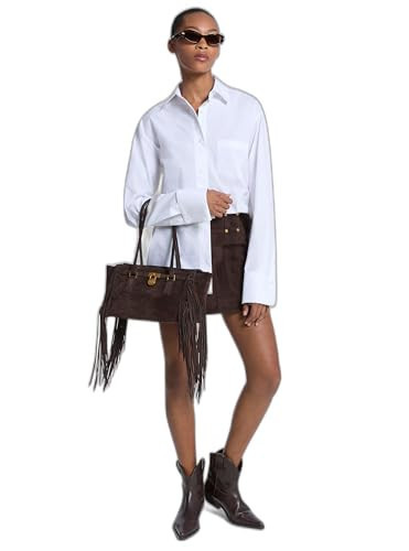 Michael Kors Women's Cotton Long Sleeve Shirt, White, Large | Amazon (US)