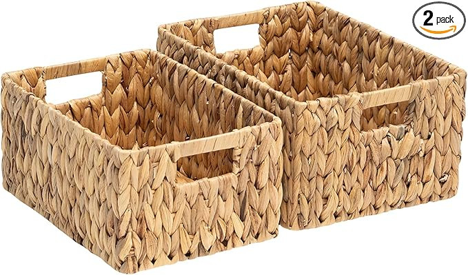FairyHaus Wicker Baskets 15x11x7" & 13.4x9.5x6.5", 2 Pack Handmade Big Wicker Storage Basket with... | Amazon (US)