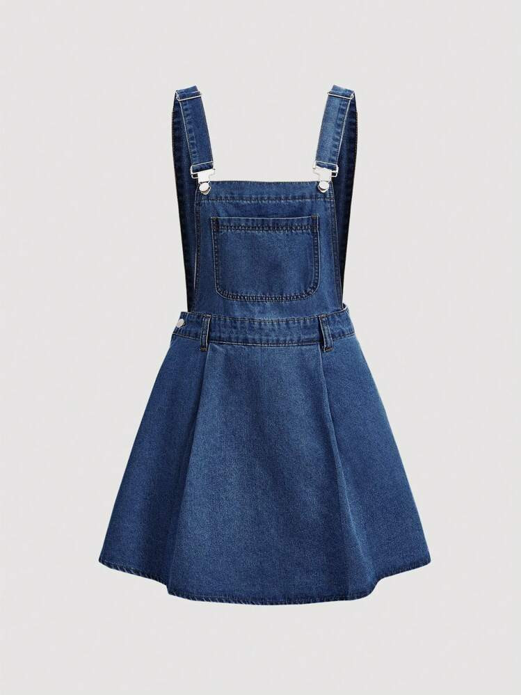 SHEIN MOD Retro Casual Women's Denim Bib Overall Knee-Length Dress, Blue | SHEIN
