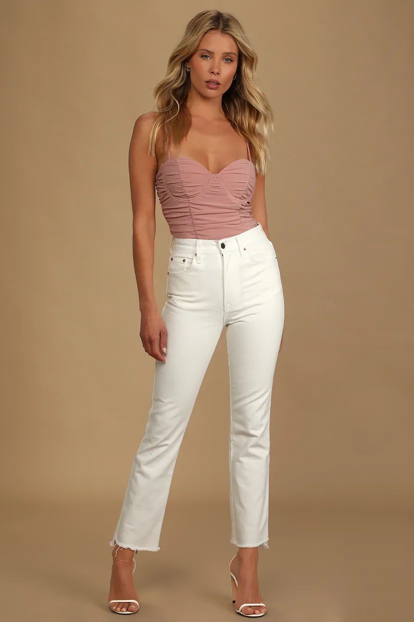 Caught My Attention Dusty Pink Ruched Bustier Bodysuit | Lulus (US)