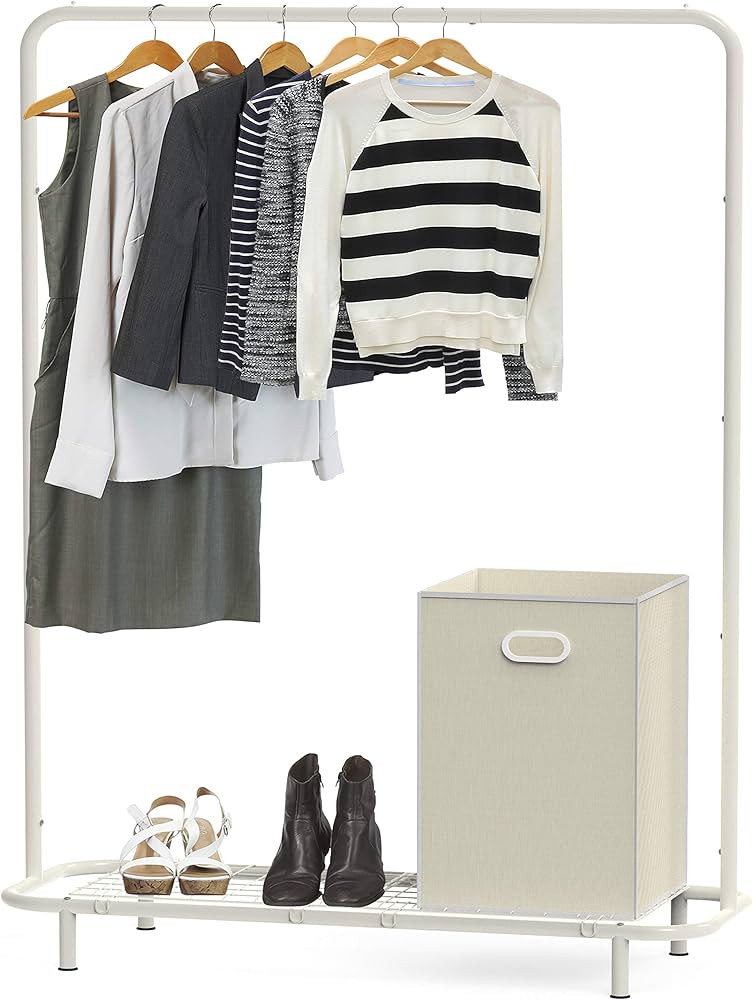 Simple Houseware Clothing Rack with Industrial Pipe and Bottom Shelves, White | Amazon (US)