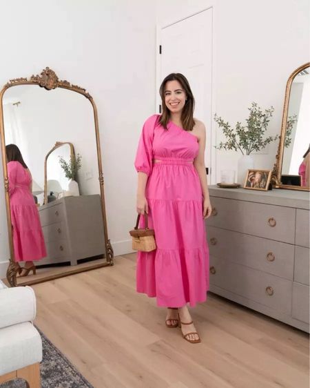 Here's a cute pink midi dress that is perfect for your spring and summer vacation trips! Catch my high-heeled sandals on sale for 34% off! #petitefashion #outfitidea #amazonfinds #beachdress

#LTKstyletip #LTKSeasonal #LTKitbag