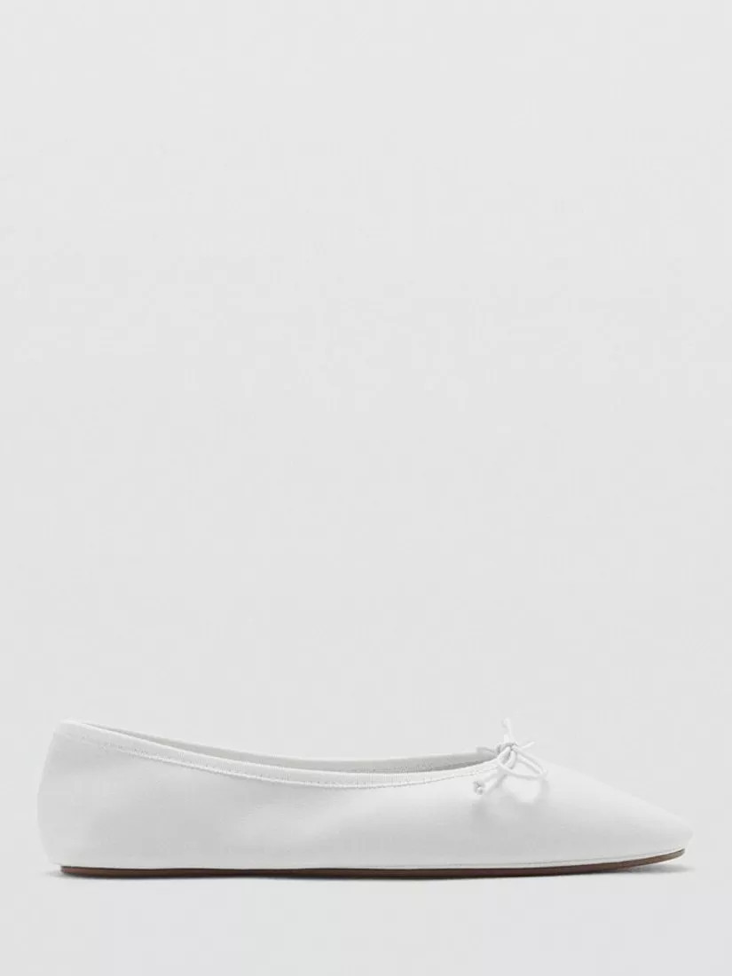 Mango Leather Bow Accent Ballerina Pumps, White | John Lewis (UK)