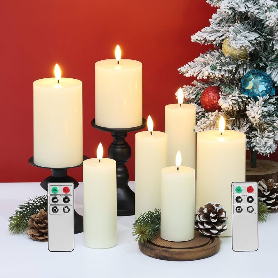Eywamage Ivory Flat Top Flameless Pillar Candes with Remote, Real Wax Flickering Tall LED Battery... | Amazon (US)