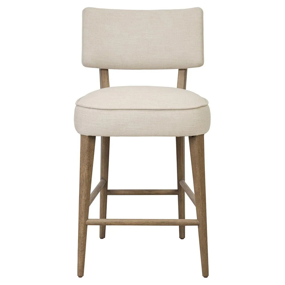 Andy Modern Classic Cream Performance Brown Wood Counter Stool | Kathy Kuo Home