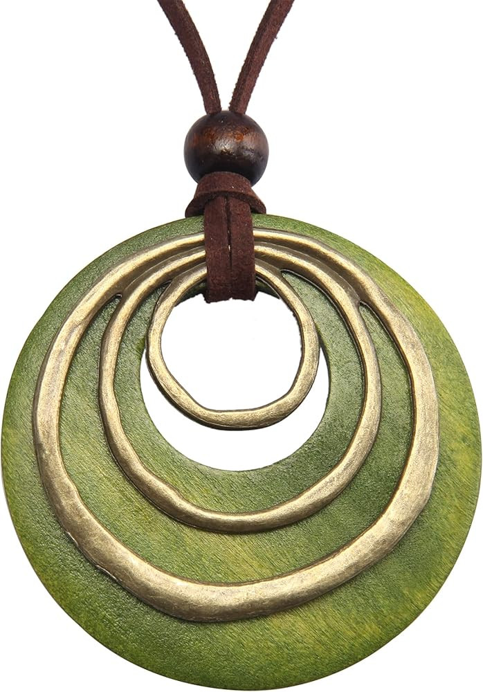 GelConnie Leather Cord Necklace Chain Multilayer Wooden Pendant Necklaces Vintage Jewelry Boho Lo... | Amazon (US)
