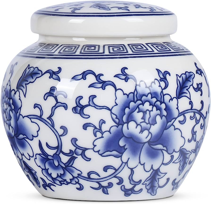 Chinese Traditional Blue and White Porcelain Ceramic Small Ginger Jar with Lid,for Tea Storage,Ho... | Amazon (US)