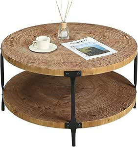 Round Boho Wood Coffee Table - 29.1" Farmhouse Natural Circle Wooden 2-Tier Coffee Tables Living ... | Amazon (US)