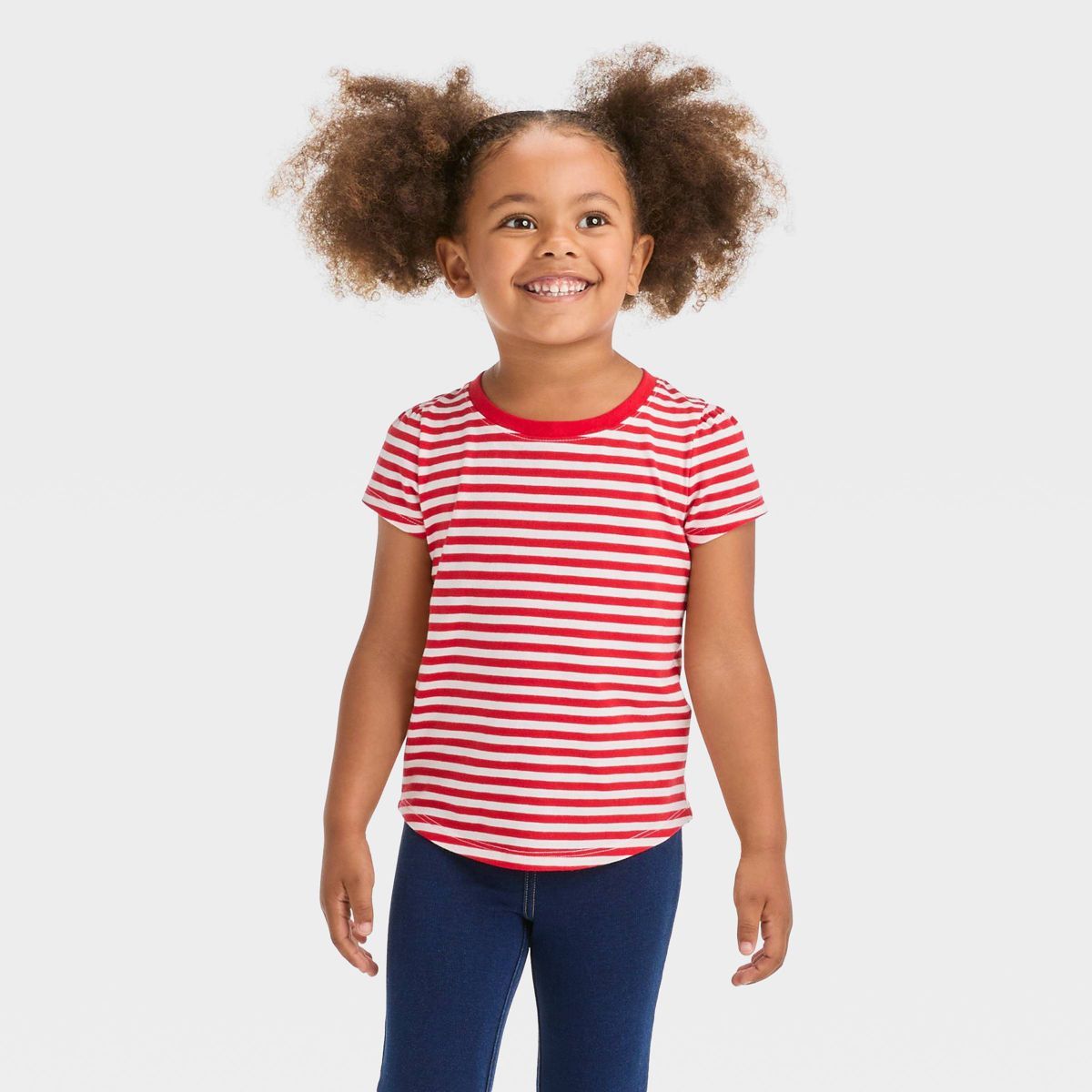 Toddler Girls' Striped Short Sleeve T-Shirt - Cat & Jack™ Red | Target