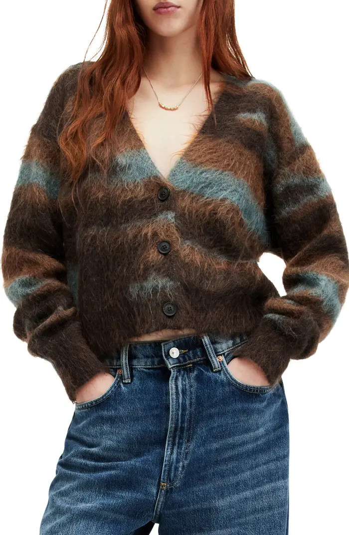 AllSaints Volka Stripe Mohair Blend Cardigan | Nordstrom | Nordstrom