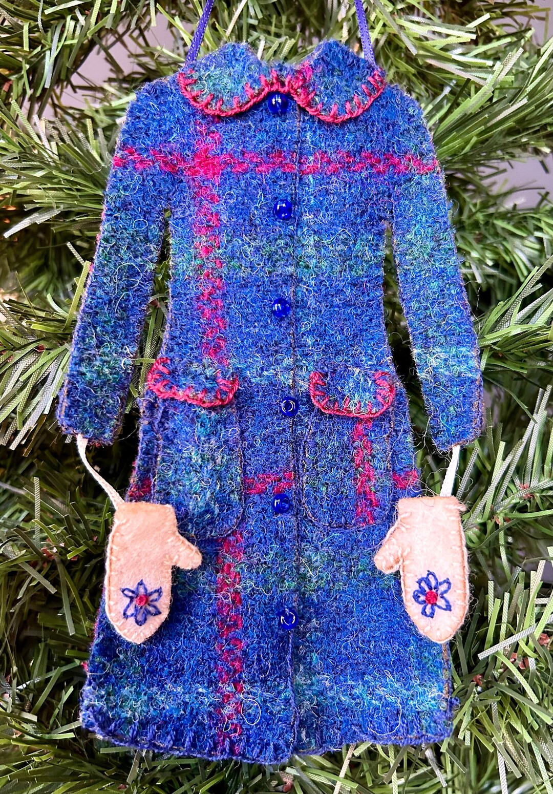 Harris Tweed Wool Coat Ornament, Felt Christmas Ornament, Vintage Gift for Her, Merino Mittens, H... | Etsy (US)
