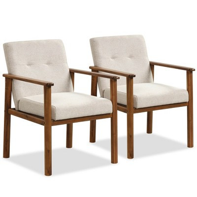 Costway 2 PCS Modern Accent Chair Upholstered Linen Fabric Armchair with Solid Wood Legs | Target