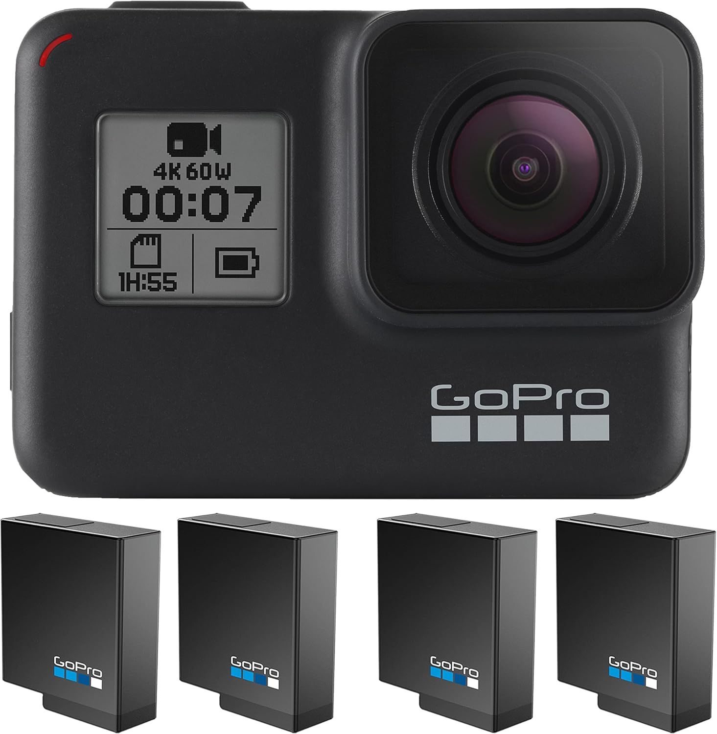 GoPro HERO7 Black + 4 Extra Batteries - E-Commerce Packaging - Waterproof Digital Action Camera w... | Amazon (US)