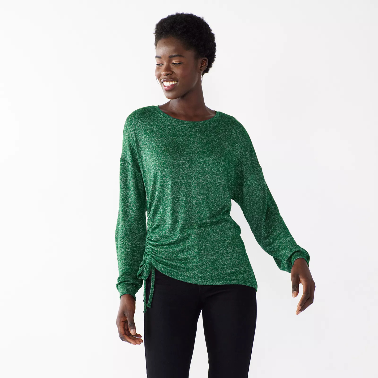 Women's Nine West Long Sleeve Side Ruched Top, Size: Large, Dark Blue | Kohl's