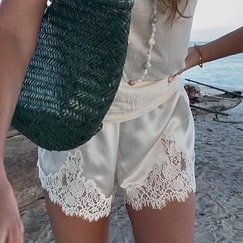 Women Satin Silk Lace Shorts Lace Trim Satin Pettipants Elastic Waist Silk Slip Shorts Lounge Bot... | Amazon (US)