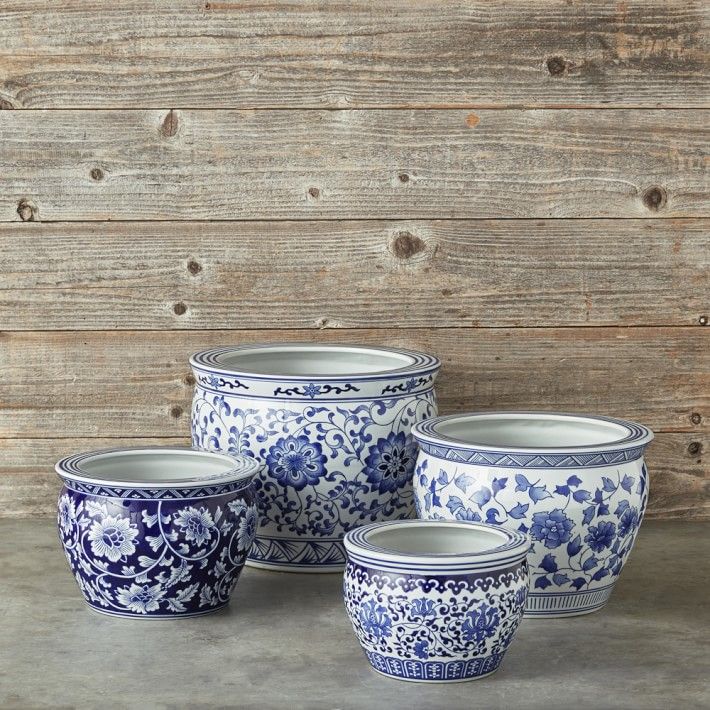 Blue & White Ceramic Planter, Small | Williams Sonoma | Williams-Sonoma