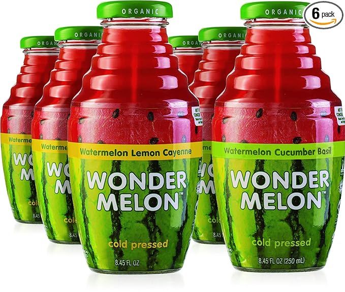 Wonder Melon Organic Watermelon Juice, Cold Pressed, (Variety 6 Pack) 3 Watermelon with Basil Cuc... | Amazon (US)
