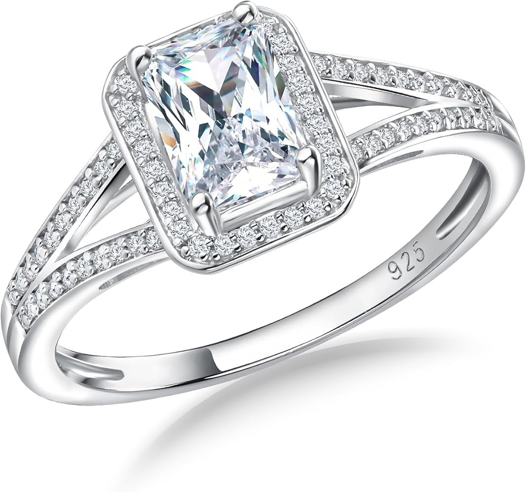 925 Sterling Silver Emerald Cut Engagement Ring Created Gemstome Cubic Zirconia Wedding Promise R... | Amazon (US)