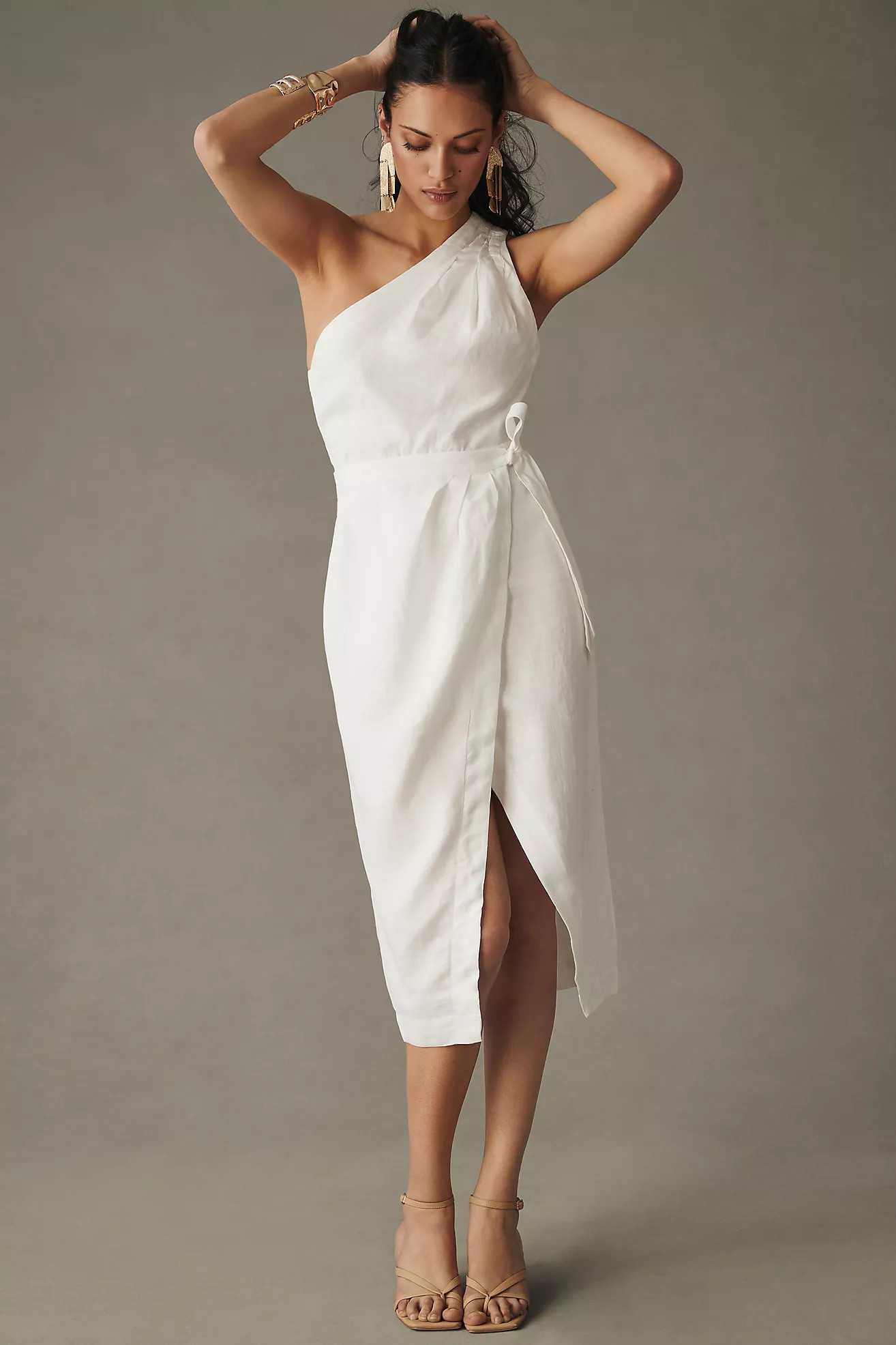 By Anthropologie One-Shoulder Linen Dress | Anthropologie (US)