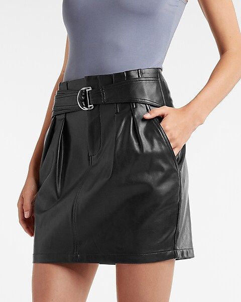 Faux Leather Belted Mini Skirt | Express