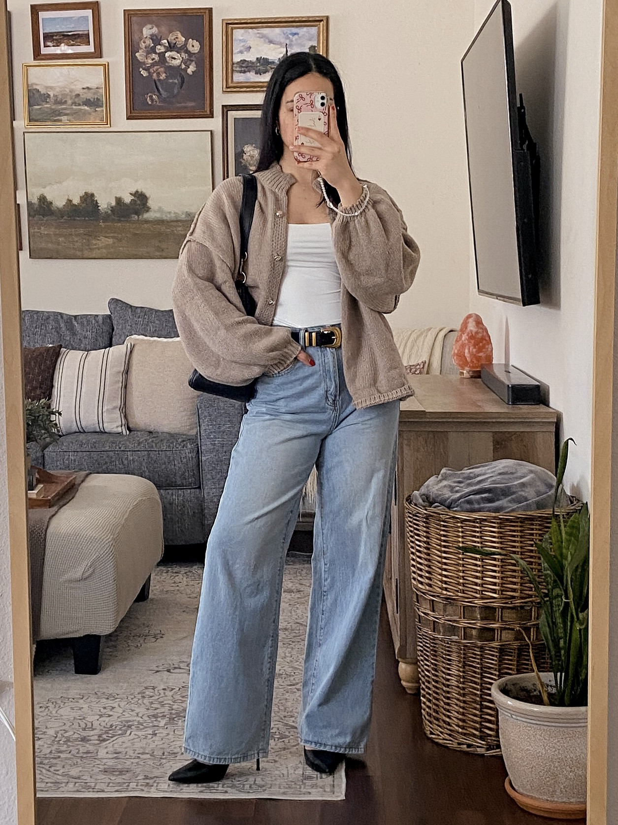 outfit of the day inspo 💖 casual chic outfit, neutral outfit ideas, everyday chic outfit, jeans and tank outfit, white tank top outfit, knit cardigan outfit, elevated casual style, minimalist outfit inspo, effortless chic outfit, timeless everyday outfit, jeans outfit women, white tank styling, knit cardigan layering, black belt outfit, pointed toe pumps outfit, classic wardrobe staples, neutral color outfit, polished casual look, simple outfit styling, coach shoulder bag outfit, coach bag styling, designer shoulder bag look, chic everyday bag, structured shoulder bag, classic accessories outfit, neutral bag outfit, pinterest inspired outfit, clean girl aesthetic, parisian casual style, understated elegance outfit, modern minimalist fashion, chic neutral aesthetic, effortless style vibes  

 #LTKdayinmylife #LTKgrwm #LTKootd