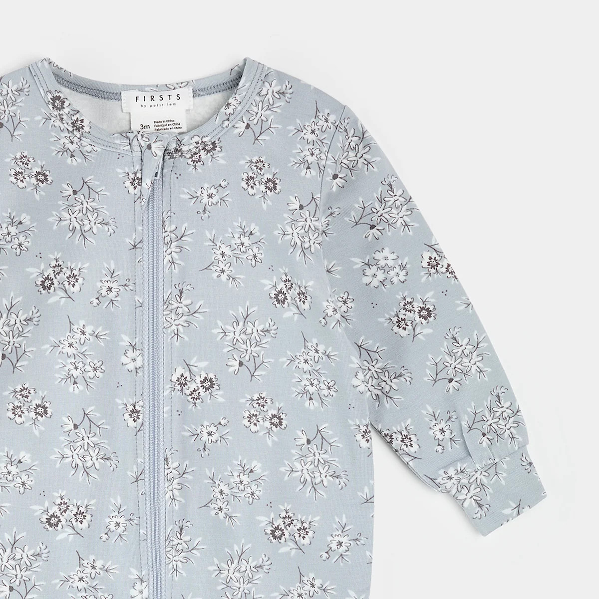 Vintage Floral Print on Powder Blue Sleeper | Petit Lem