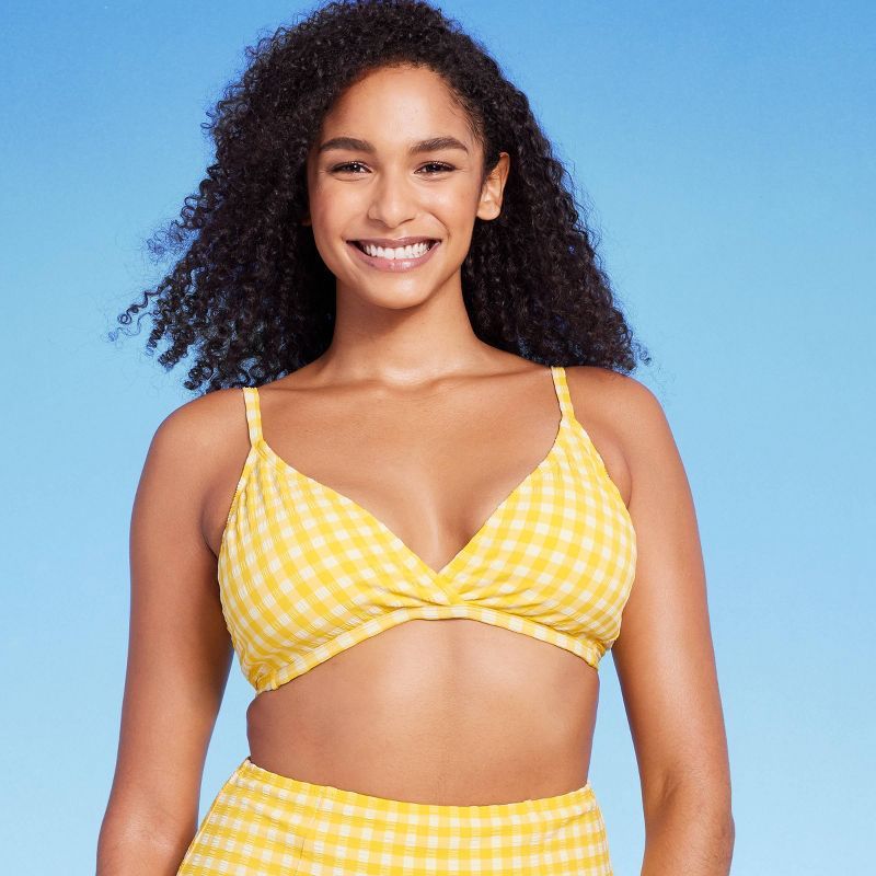Women's Textured Gingham Triangle Bikini Top - Kona Sol™ Yellow | Target