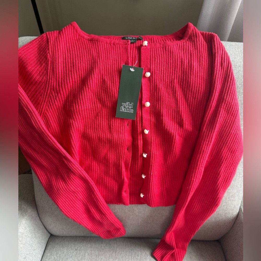 wild fable RED Ribbed Heart-Button Cropped Cardigan | Poshmark