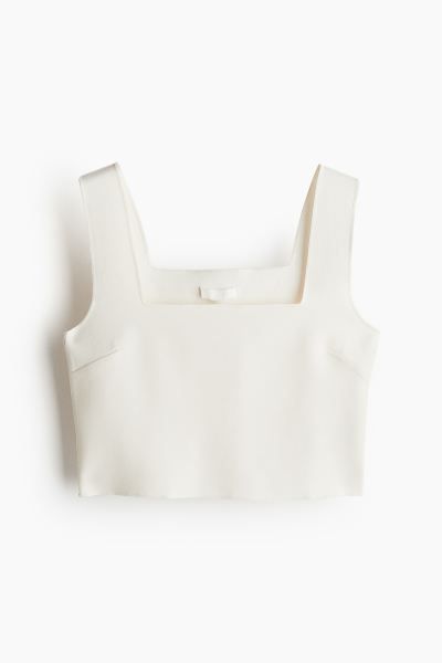 Cropped vest top - Square neckline - Sleeveless - Cream - Ladies | H&M GB | H&M (UK, MY, IN, SG, PH, TW, HK)