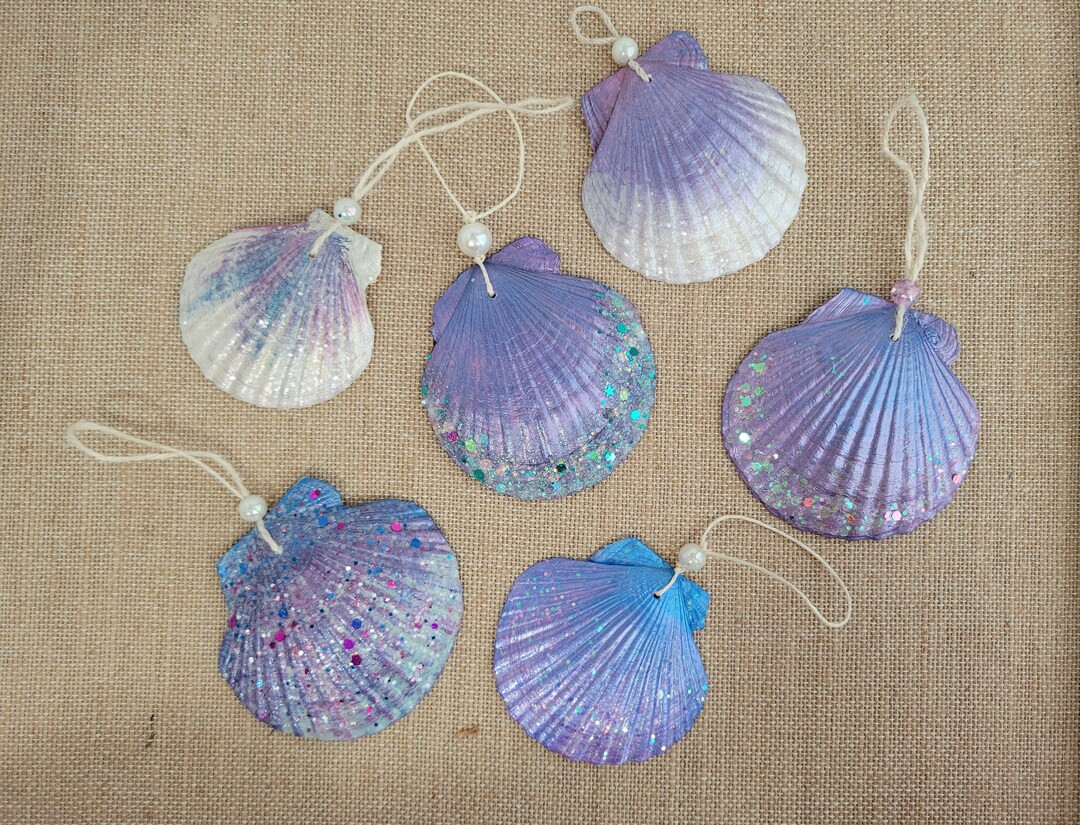 Seashell Ornaments With Glitter Purple Seashell Ornaments Handmade to Order Pick Your Design Sing... | Etsy (US)