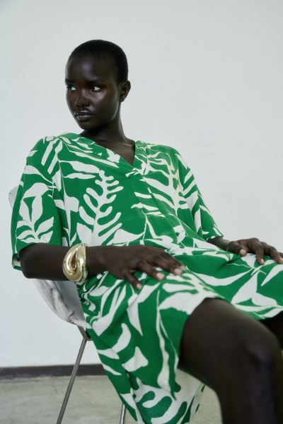 Viscose Tunic Dress - Green/patterned - Ladies | H&M US | H&M (US + CA)