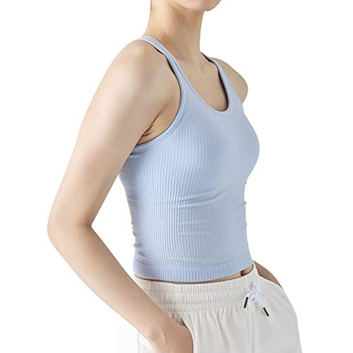 sphinx cat Womens Short Ribbed Workout Tank Tops Tight Fitted Seamless Racerback Fitness Shirt Blue L | Amazon (US)