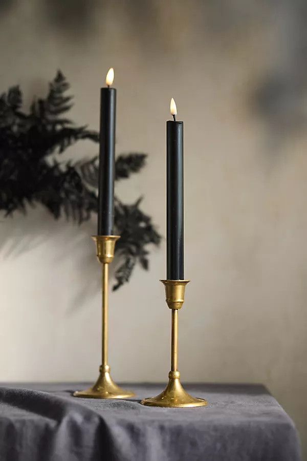 Flameless Black Wax Taper Candles, Set of 2 | Anthropologie (US)