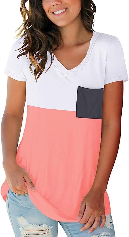 Women's Basic V Neck Short Sleeve T Shirts Summer Casual Tops | Amazon (US)