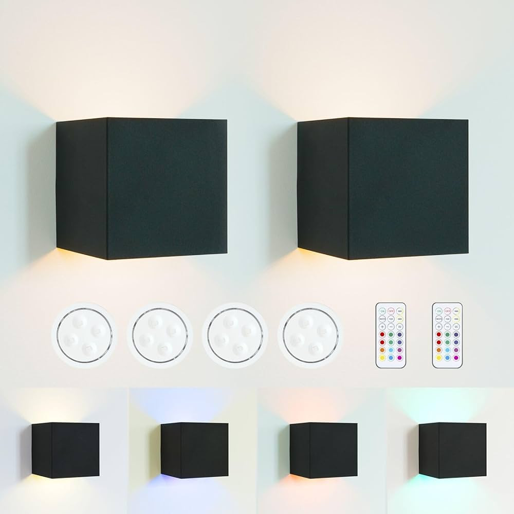 HEQIQEH Modern Style Battery Operated RGB Wall Sconces, LED Cube Indoor Up and Down Wall Lamp wit... | Amazon (US)