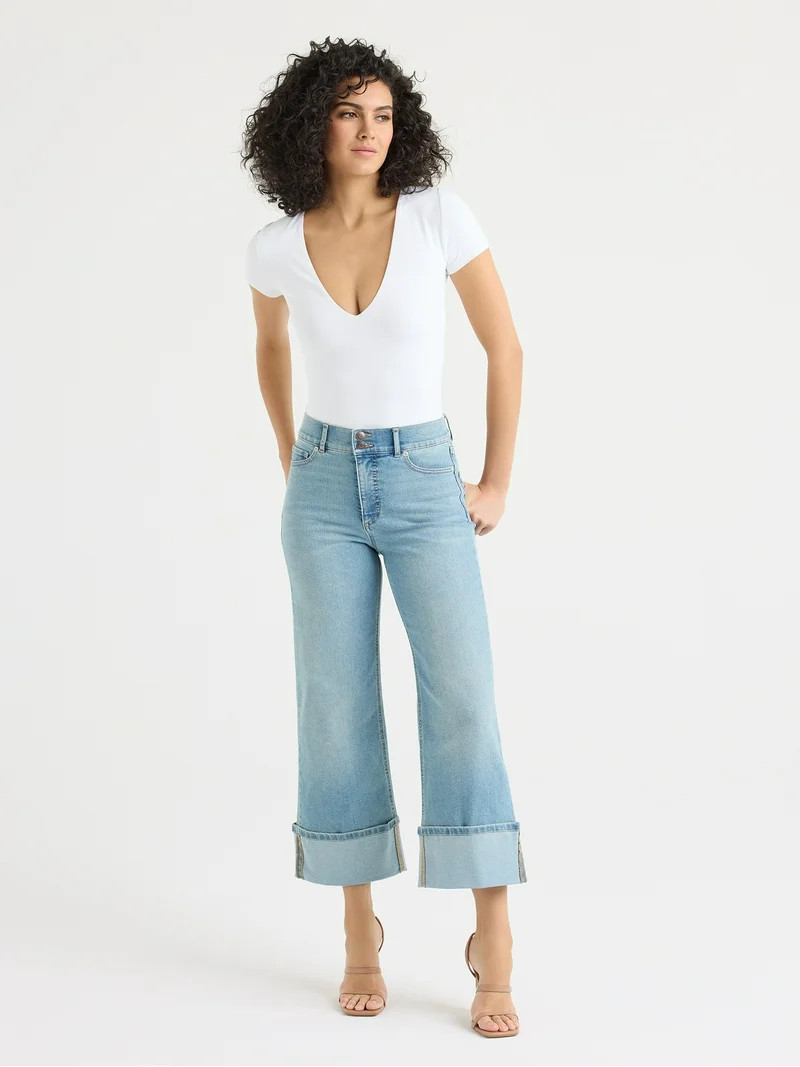 Sofia by Sofia Vergara Women's and Women's Plus Margot Wide Crop Super High Rise Jeans, 27" Insea... | Walmart (US)