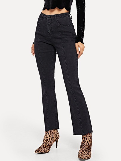 Button Up Raw Hem Jeans | SHEIN