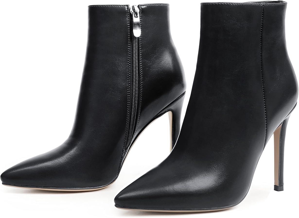 Ankle Boots for Women Heels Pointed Toe Boots with Zipper | Amazon (US)