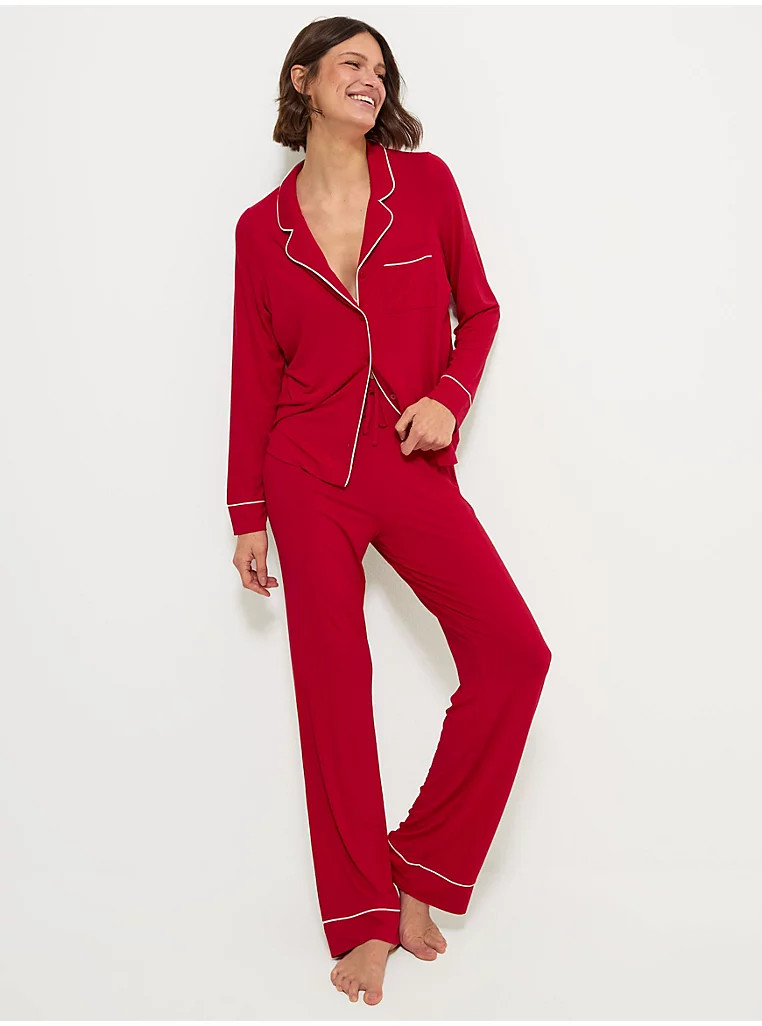 Red Contrast Long Sleeve Shirt Pyjamas | George at ASDA