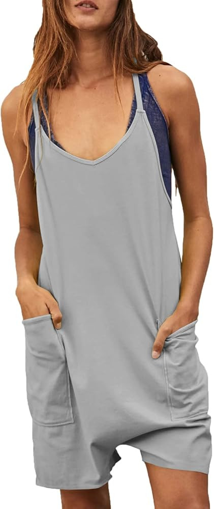 Tongmingyun Womens Summer Casual Sleeveless Rompers Loose Spaghetti Strap Shorts Jumpsuit with Po... | Amazon (US)