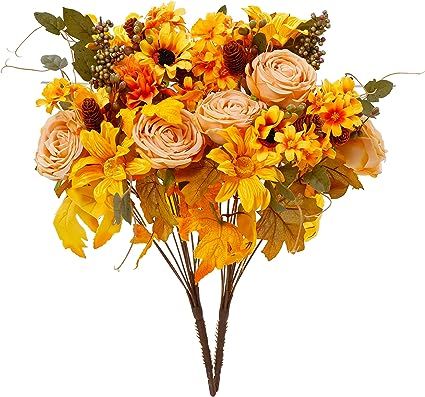 Anna's Whimsy 2 Pcs Fall Artificial Flowers, Fall Decor Silk Flowers Bouquet for Home Wedding Tha... | Amazon (US)